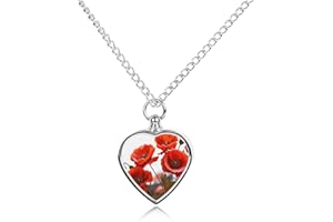 LYDSKGEQ Vivid Poppy Flowers Urn Necklaces for Ashes Personalized Human Pet Cremation Jewelry Customized Keepsake Locket Pend