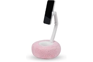 Phone Stand for Bed, IEMIEBSHA Adjustable Angle Height Cellphone Pillow Case with Soft Plush Fabric, Cute Pink Plush Desk Sma
