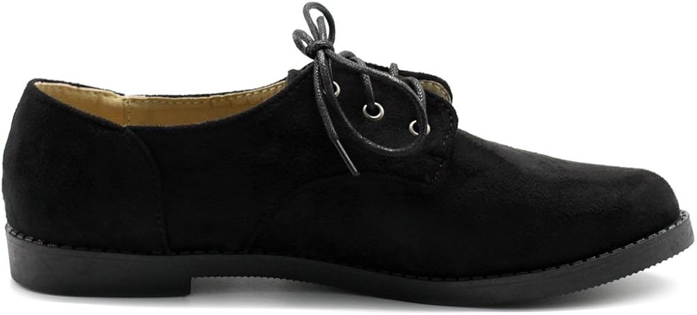  | Ollio Women Classic Flat Shoe Lace Up Faux Suede Oxford | Oxfords