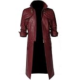 SpazeUp Maroon Leather Coat Men Gothic Long Jacket DM Costume Danty Cosplay