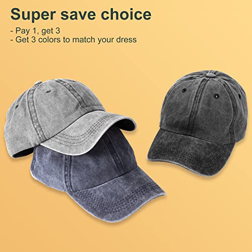 MEINICY 3 Pack Washed Plain Baseball Cap, Retro Adjustable Dad Hats