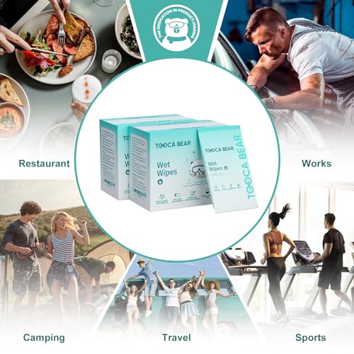 TOOCA BEAR ON-THE-GO LARGE BODY WET WIPES TRAVEL SIZE FOR ADULTS INDIVIDUALLY WRAPPED WITH VITAMIN E AND ALOE TRAVEL ESSENTIALS SAFE FOR HANDS, MOUTH, AND BUTT (2 PACKS, 60 WIPES)