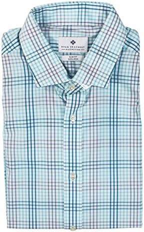 Ryan Seacrest Distinction Slim Fit Non Iron Long Sleeve Dress Shirt (17 36-37, Blue Ocean)