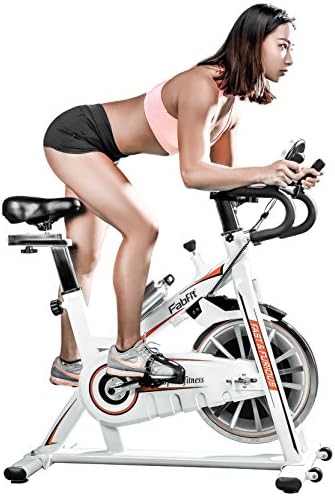 Indoor Spin Bike Cycle Trainer Cycling Bike with LCD Monitor and Shock Absorption (White/Orange)