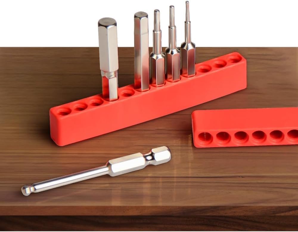 Telituny 12 Hole bit Holder, red 5 Pieces 12 Hole bit Storage bit Organizer Strips, Hexagonal bit Holder Strips bit Box Empty, Plastic Holder bit Storage for Drills and Screwdrivers