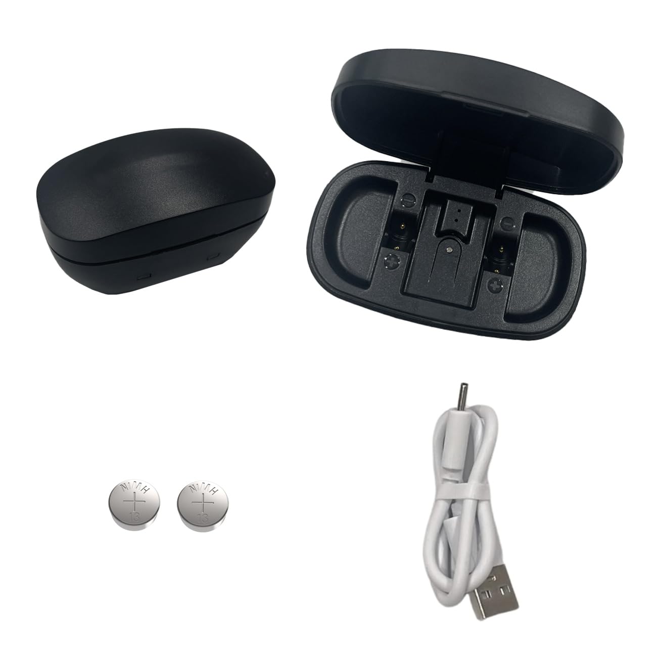 Photo 1 of Rechargeable Hearing Aid Batteries Size 13 and Charger Case, Hearing Aid Charging Box with 2 Packs Rechargeable Hearing Aid Batteries (Charger + 2pcs 13 Batteries)