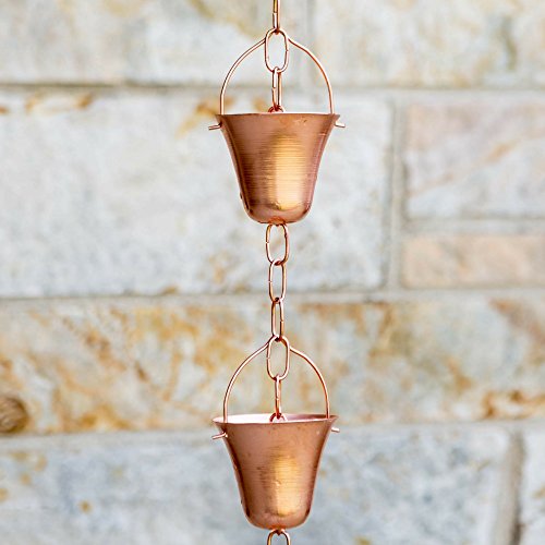 Marrgon Copper Rain Chain - Decorative Chimes & Cups Replace Gutter Downspout & Divert Water Away from Home for Stunning Fountain Display - 8.5' Long for Universal Fit - Bell Style
