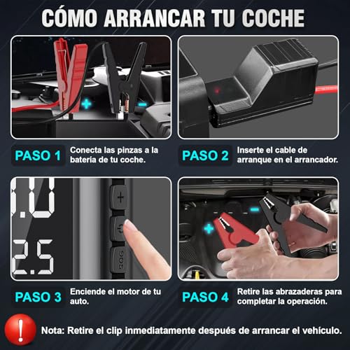 AUTODIAG Arrancador de Batería de Auto 2500A Portátil con Compresor de Aire 150PSI,11000mAh Batería,Jump Starter 12V para Autos Gas 5L/Diésel 2L, Linterna de Emergencia, Clip de Seguridad Inteligente