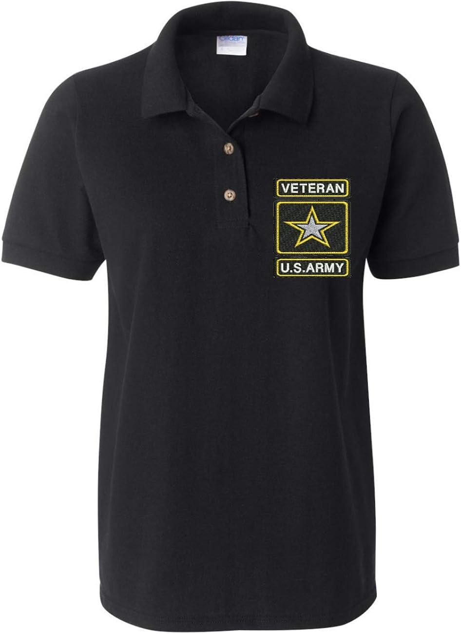 ALLNTRENDS Women's Polo T Shirt USA Veteran Army Embroidered Military