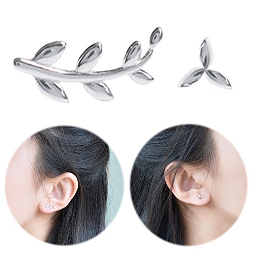 Leaf Studs Ear Crawler Earrings Cuffs Climber Ear Wrap Pin Cute Women Vine Pierced Charms Clip on Jewelry Asymmetric