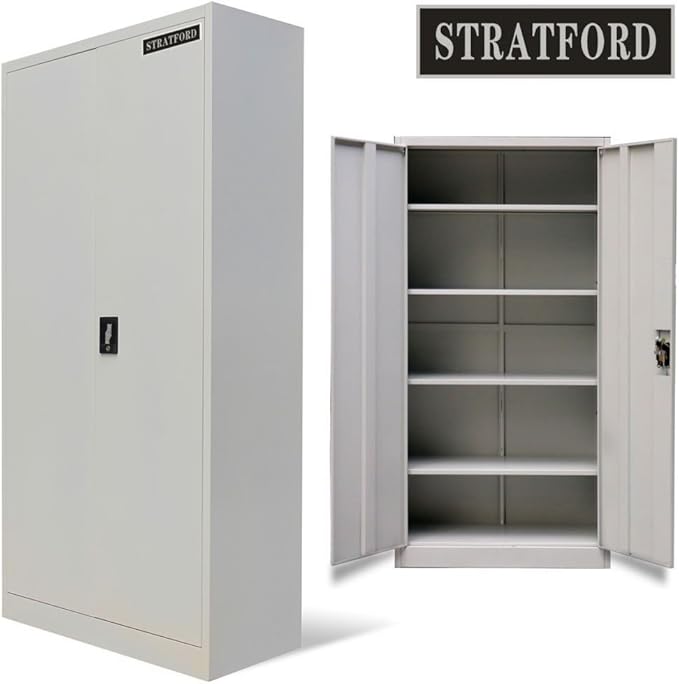 Stratford Metal 2 Door Cupboard 5 Shelves 195cm Tall Storage
