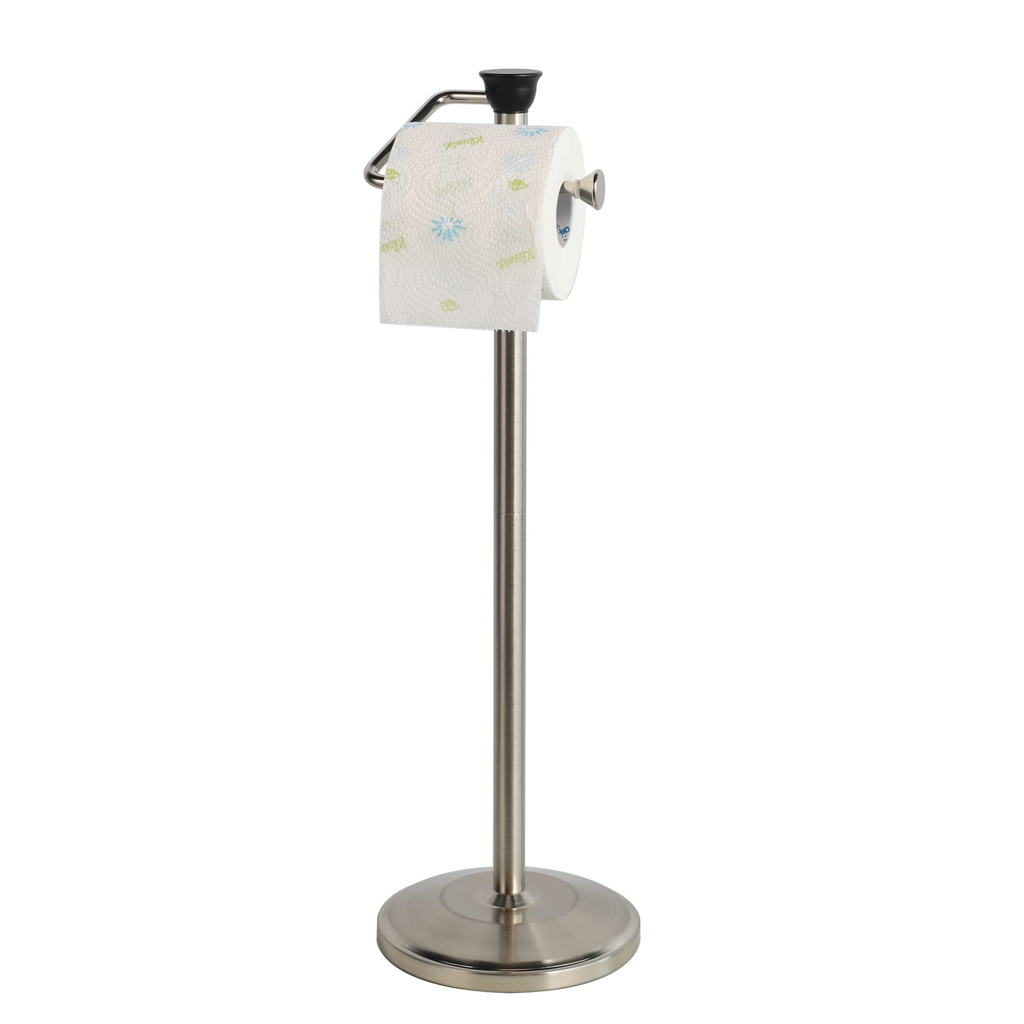 zccz Toilet Paper Holder Stand, Free Standing Toilet Paper Roll Holder Tissue Rolls Holder Stand with Reserve, Bathroom TP Dispenser Storage for 5 Mega Rolls, Nickel