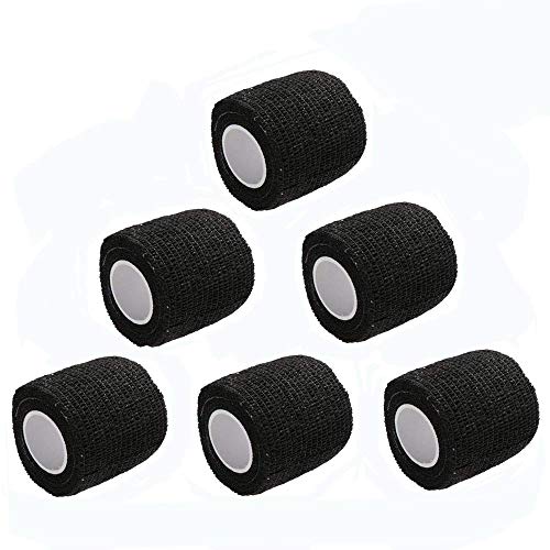 Tattoo Grip Cover - Romlon 6pcs Disposable Cohesive Tattoo Grip Cover Wrap, Self Bandage Roll Elastic Handle Grip Tube for Tattoo Machine Tattoo Grip Accessories, Sports Tape Cover Super Durable Blac