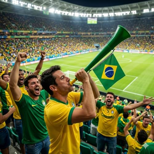 Kit Torcida Brasil Copa do Mundo 2026, 4 Peças, Bandeira 50x70cm, Chapeu Cartola do torcedor, Corneta com Mini-Bandeira, Varal de bandeiras