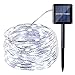 Icicle Solar Fairy Lights, 33ft 100LED Light Sensor Control Flexible Copper Wire Waterproof Decorative Light for Garden, Lawn, Pergola, Backyard, Bush, Gazebo, Porch, Holiday Decorations (White)