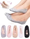 Queen-Ks Girls/Women Low Cut Silicone Grip Non-Skid No Show Lace Loafer Footies Socks 5/10 pairs