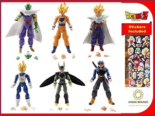 HIMEX BRANDS Dragon Ball Z 5" Figures: 6X Piccolo Cell Trunks Super Saiyan Goku Gohan Vegeta+STICKERS