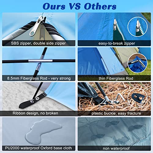 Beach Shelter, UV Protection 50+ Family Tent, XXL Beach Shelter, Front and Back Door with Zip, Privacy Screen, Ventilation, Wind Protection, Sun Protection, Beach Tent, Small Pack Size for Beach