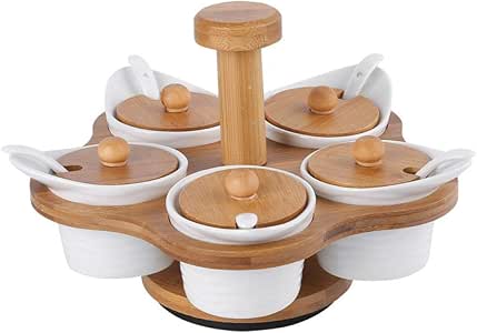 5 piezas por juego de azucarero de cerámica con tapas y cucharas de