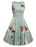 ACEVOG Women Audrey Hepburn Sleeveless 1950s Vintage Rockabilly Dress Light Gray S