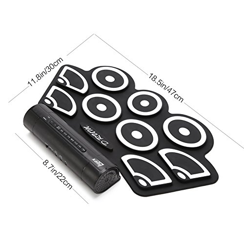 Lujex 9 Pad Roll Up Drum Kit Portable Electronic Drum Set Percussion Instrument with Speaker Can Be Connected to Computer