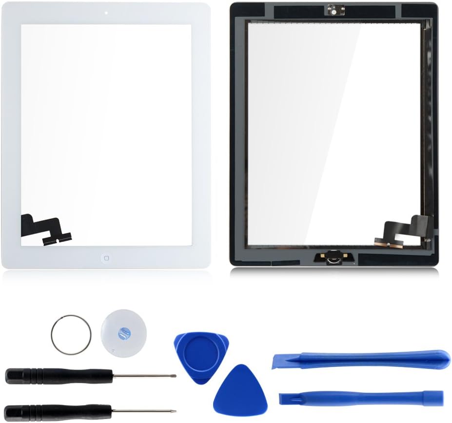White 9.7" Touch Screen Digitizers Assembly for iPad 2 with Home Button Replacement (Adhesive Tape + Repair Tool Kit Included)