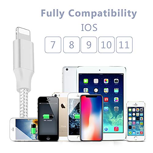 Phone Cable 3Pack 3FT 6FT 10FT to USB Syncing Data and Nylon Braided Cord Charger Charging Cable Compatible Phone XS MAX, XR, X, 8, 7, 7 Plus, 6, 6s, 6 Plus, 5, 5c, 5s, SE - Thumbnail 5