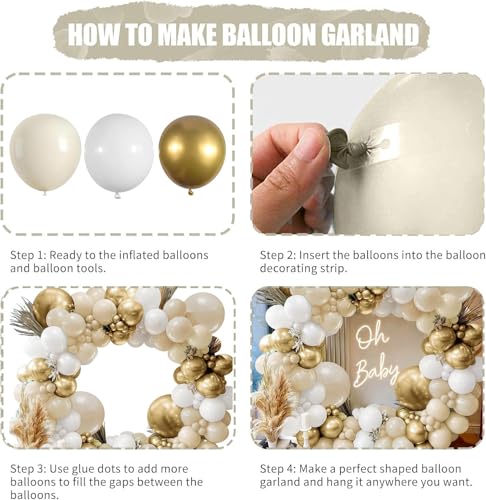 156 Pcs Sand White Gold Balloon Arch Kit, White White Nude and Metallic Chrome Gold Balloons for Boho Wedding, Bridal Shower, Birthday Decorations, Engagement, Anniversary