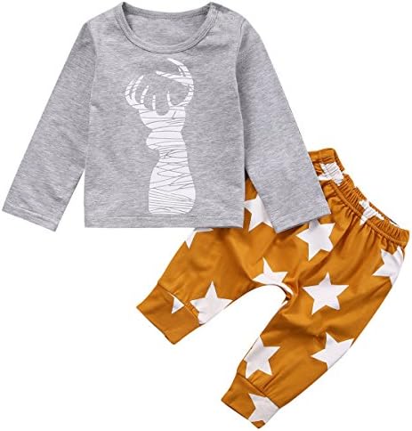 Organic Cotton Newborn Kids Baby Girls Boys Clothes Gray Tops Pants Outfits Set (12-18Months)