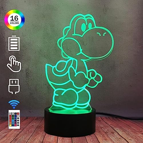 XOIDMIVCN Yoshi Night Light, Mario Lamp16 Color RGB Touch Remote Controller Yoshi Night Light Children\'s Room Decoration Table Lamp for Christmas Lighting Gift