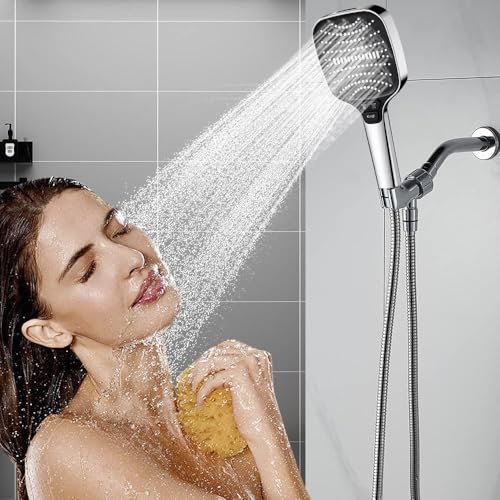 High Pressure 8-Mode Handheld Shower Head - Built in Power Wash for Clean, Hand Held Showerhead with 60 Inches Hose, Overhead Bracket, Anti-Clog Nozzle