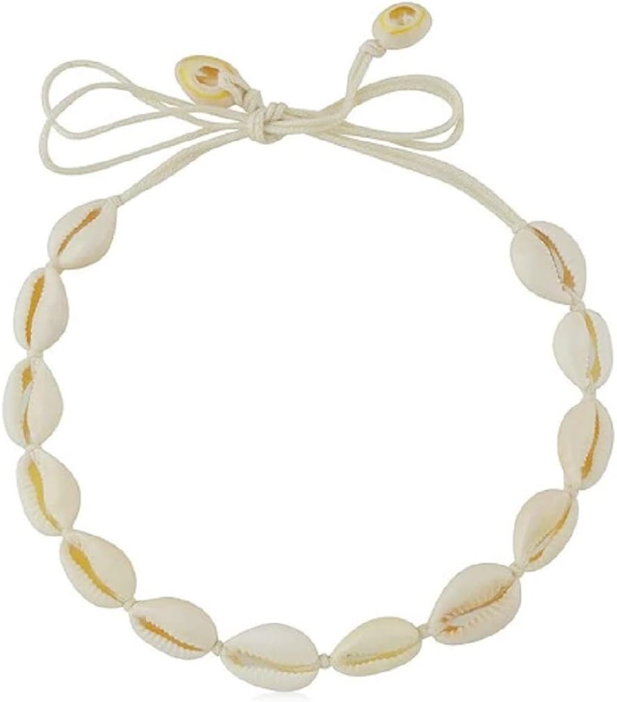 SUNSCSC Handmade Summer Beach Shell Conch White Velvet Rope Choker Necklace Adjustable Conch Shell Necklace Jewelry