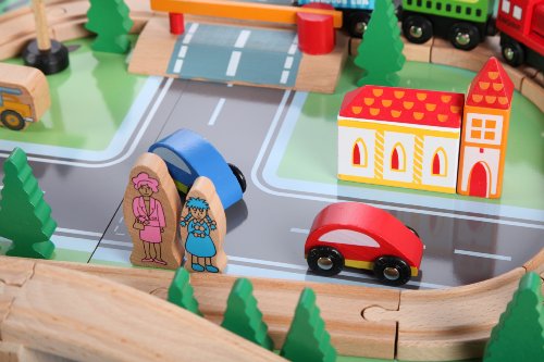 point-kids Holzeisenbahn Spielzeugeisenbahn Lok Waggon Brücke Figuren Schienen Set 70 Teile – Bild 7
