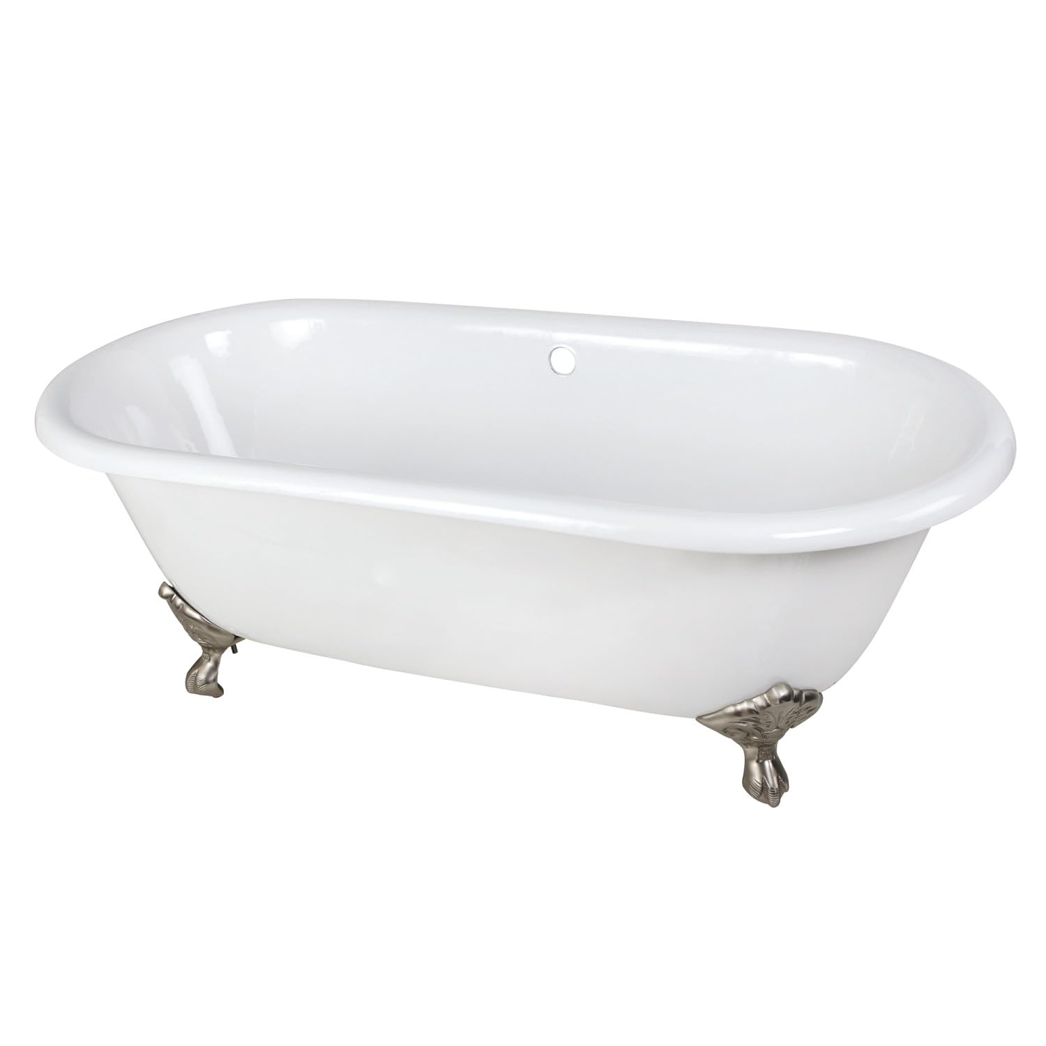 Photo 1 of ***(MISSING PARTS- SELLING AS IS)*** Kingston Brass Aqua Eden VCTND663013NB8 Cast Iron Double Ended Clawfoot Bathtub with Brushed Nickel Feet without Faucet-Drillings, 66-Inch, White