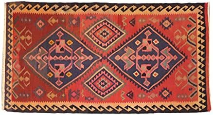 4'5" x 8'9" Hand Knotted Wool Kilim Rug, Tribal Vintage Classic Antique Traditional Indoor Distressed Kilim Area Rug, Code: 18012515