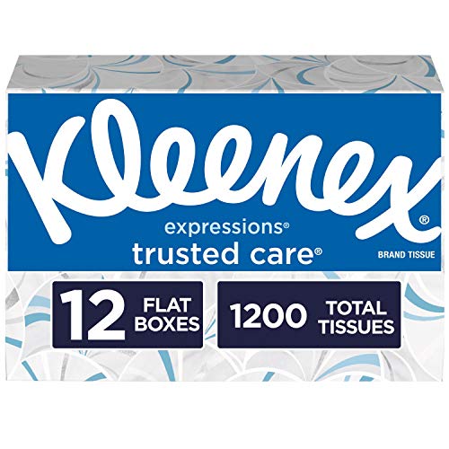 Kleenex Trusted Care Facial Tissues, 12 Rectangular Boxes, 100 Tissues
