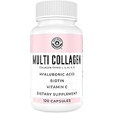 Collagen Capsules with Biotin, Hyaluronic Acid, Vitamin C, Hydrolyzed Multi Collagen Peptide Capsules Types I, II, III, V, X
