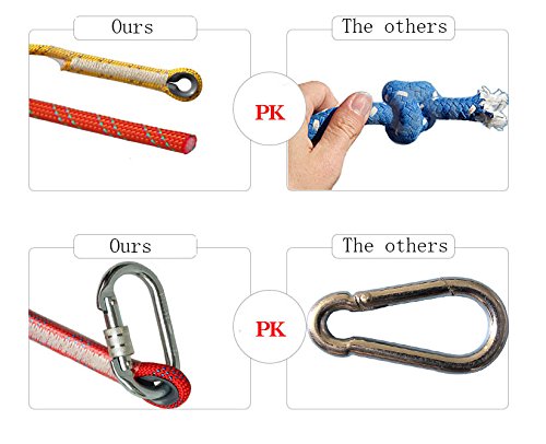 Climbing Rope 10M(32ft),Likorlove Outdoor Rock Climbing Safety Rope with 2 Carabiners for Escape, Fire Survival, Backup, Climbing, Hiking, Camping