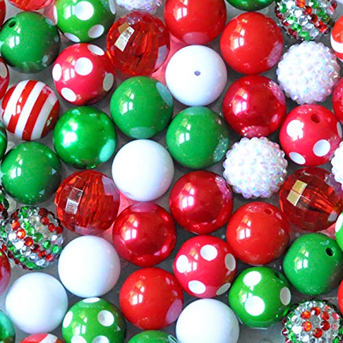 Christmas Red and Green 20mm Chunky Bubblegum Beads 50 Pc Set