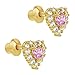 Gold Plated Clear & Pink Cubic Zirconia Heart Screw Back Earrings for Babies and Young Girls 5mm - Sweet and Charming Love Heart Earrings - Jewelry Gift for Birthdays or Valentine's Day