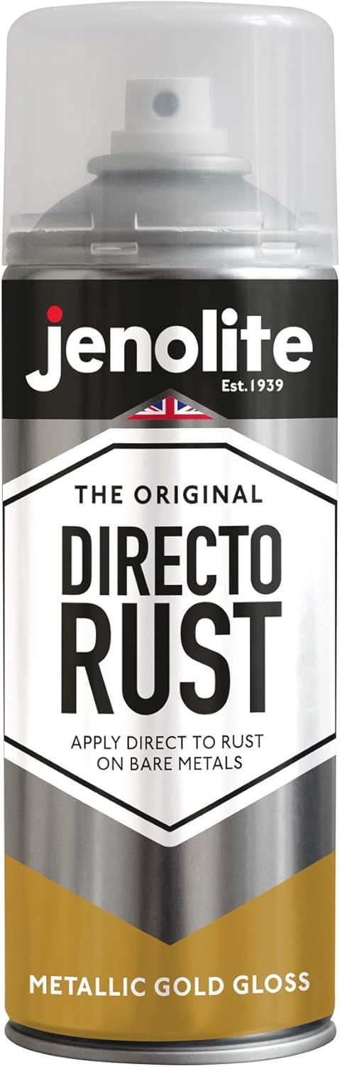 JENOLITE Directorust Metallic Gloss Spray Paint | GOLD | 400ml | Multi-Surface Copper Spray Paint for Metal, Wood, Plastic | All-In-OnePrimer, Undercoat and Topcoat | Interior & Exterior