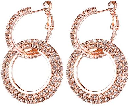 clearance, Platinum Filled sterling silver with Diamond Sparkly Crystal Hoop Earrings for Women One Pairs Earrings (Rose Gold#C)