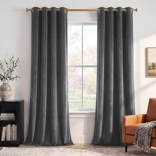 StangH Velvet Curtains 84 inches - Elegant Home Decor Room Darkening Velvet Drapes Heat Insulated Window Shade Panels for Living Room/Office, Grey, W52 by L84 inches, 2 Panels