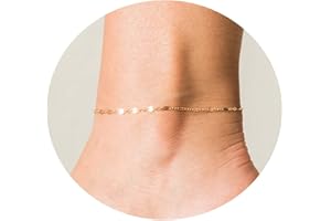 foyjoey Dainty Ankle Bracelets for Women 18K Gold Plated Satellite Beaded Herringbone Chain Anklets Simple Lip Chain Anklet Minimalist Summer Beach Foot Jewelry Christmas