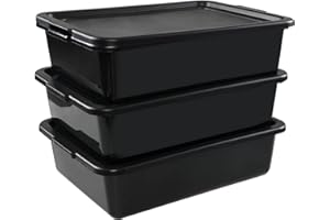 Fiaze 3 Packs Plastic Bus Tubs, 13L Commercial Bus Tubs with Lid, Food Service Tub, Black