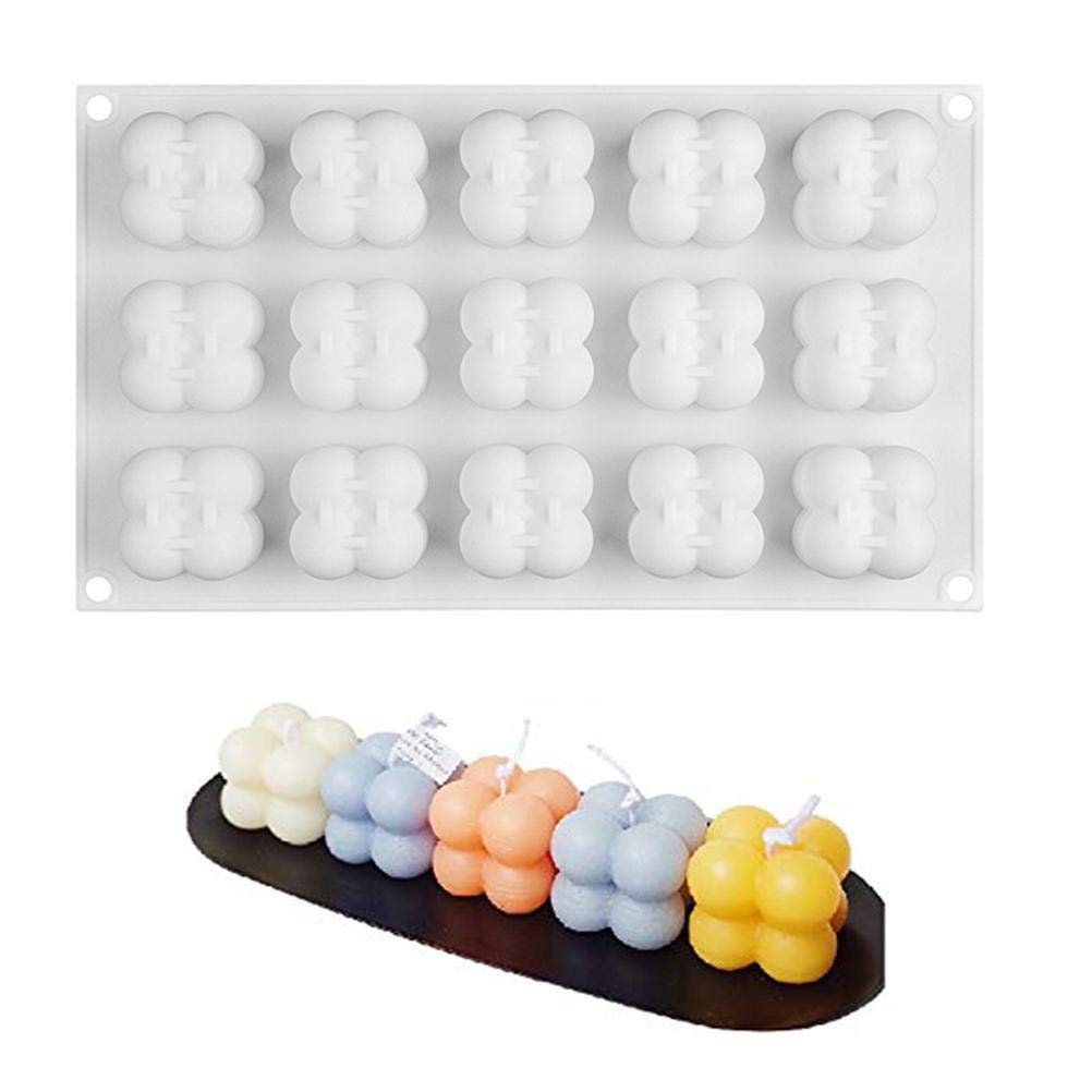 Fencelly 3D Candles Silicone Mould, 15 Holes Mini Bubble Cube Ball Silicone Mould DIY Chocolate Candle Silicone Mould