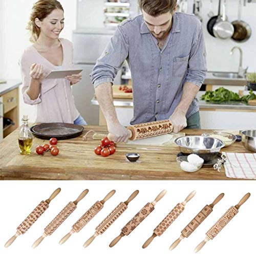 image for Graysky Wooden Christmas Embossed Rolling Pins, 3D Engraved Carved Xma