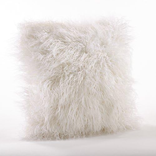Faux Mongolian Fur Poly Filled Throw Pillow (Ivory)