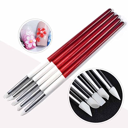 Sunsee 5pcs Silicone Nail Art Dotting Manicure Painting Drawing Polish Brush Pen Tool - Thumbnail 4
