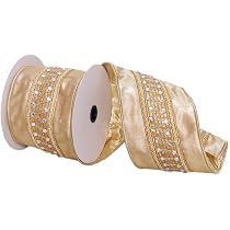 Amazon.com: Vickerman 4" x 5 Yards Gold with Silver Jewels Wired ...
